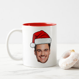 Taza Bicolor Sombrero de Santa Foto de Cara Personalizada Navid
