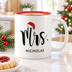 Taza Bicolor Sombrero de Santa Rojo de Señora Personalizado par