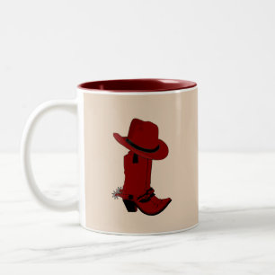 Taza Bicolor Sombrero Rojo de Campo & Botas sobre Beige