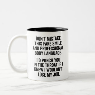 Taza Bicolor Sonrisa falsa divertida diciendo, Oficina de citas