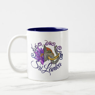 Taza Bicolor souvenirs de Sri Lanka con elefante y Lotus