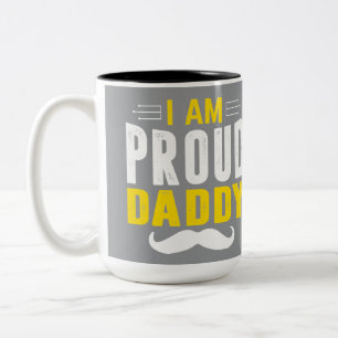 Taza Bicolor Soy un orgulloso papá tipografía café bigote gris