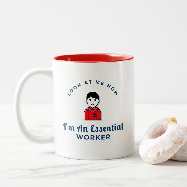 Taza Bicolor soy un trabajador esencial (Con donut)