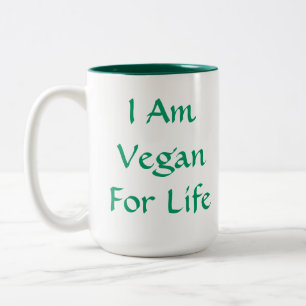 Taza Bicolor Soy vegano para la vida. Verde. Lema.