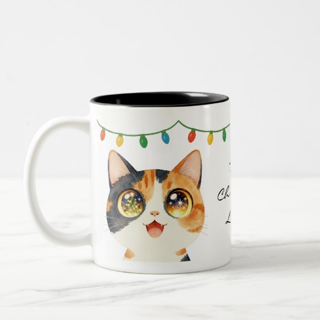 Taza Bicolor Sparkly-Eyed Cat Holy Christmas Lights (Izquierda)