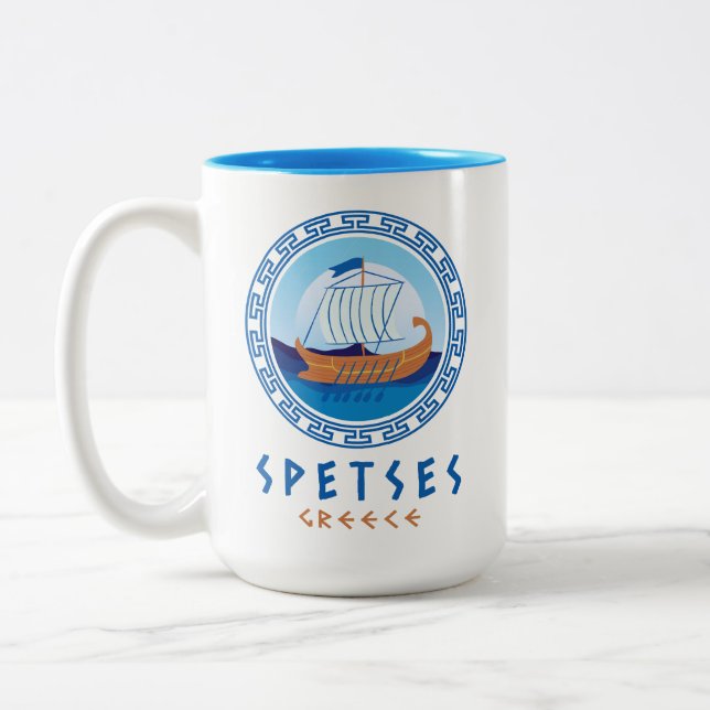 Taza Bicolor Spetses, Grecia Diseño de barco griego (Izquierda)