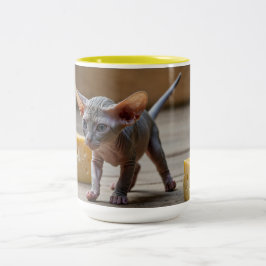 Taza Bicolor Sphynx Gatito y Queso Adorables