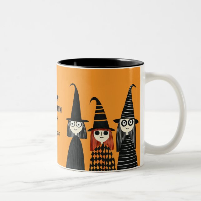 Taza Bicolor Spooky Cute Witmes & Family Name Happy Halloween (Derecha)