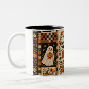 Taza Bicolor Spooky Harvest Vintage Halloween Patchwork
