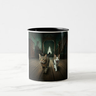 Taza Bicolor Spooky Kitty Duo: Un insoportable tazón cerámico