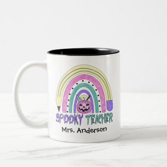 Taza Bicolor Spooky Teacher Halloween Name Cute Retro (Izquierda)