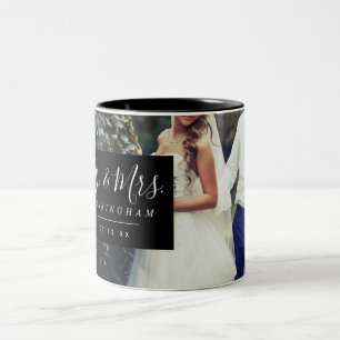 Taza Bicolor Sr. y Sra. Script Monogram Boda Photo