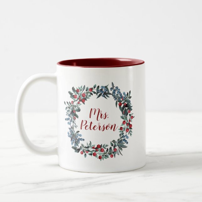 Taza Bicolor Sra. Holidays Navidades Berries Wreath (Izquierda)