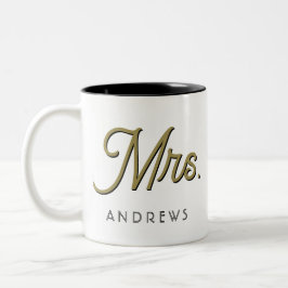Taza Bicolor Sra. Modern Black Script Boda personalizada