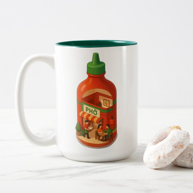 Taza Bicolor Sriracha Pho Shop (Con donut)