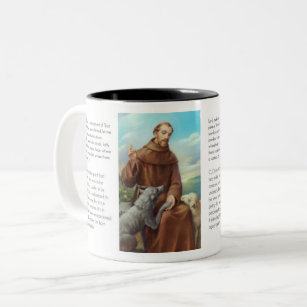 Taza Bicolor St Francis del rezo de Assisi de la paz