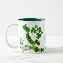 Taza Bicolor St Patricks Leprechaun Butterfly Lucky Shamrock