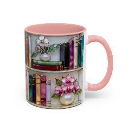 Taza Bicolor Stained Glass Bookshelf Mug | Book Lover Gift