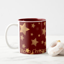 Taza Bicolor Star Gold Red Elegante Vintage Feliz Navidad