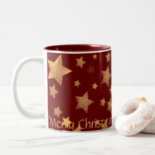 Taza Bicolor Star Gold Red Elegante Vintage Feliz Navidad