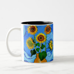 Taza Bicolor Starry Sunflower Night Dos Tone Coffee Mug