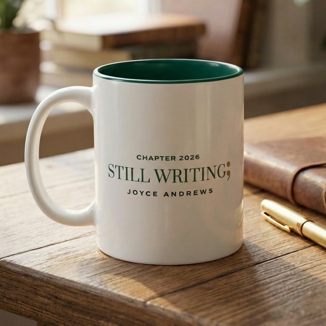 Taza Bicolor Still Writing Semicolon Custom Recovery Green (semicolon project, still writing, mental health matters coffee mug)