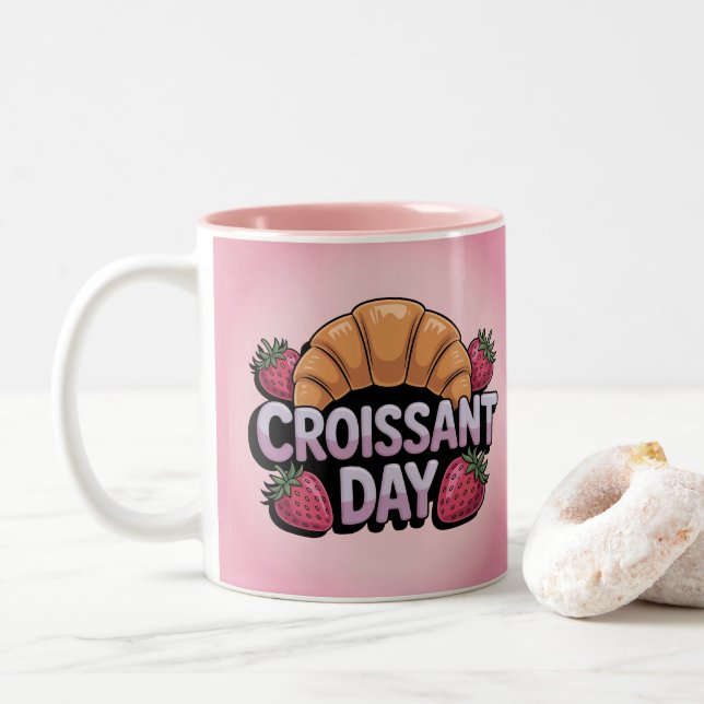Taza Bicolor Strawberries Croissant Day Pink Mug (Con donut)