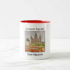 Taza Bicolor Streetcar y Jackson Square, Nueva Orleans