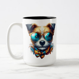 Taza Bicolor Stylish Dog With Glasses Colorful Modern Pet Art