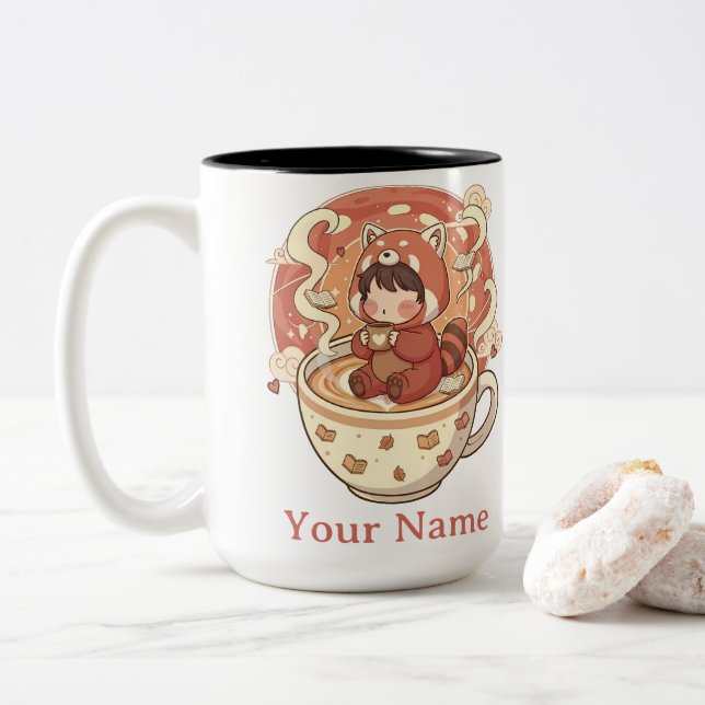 Taza Bicolor  Stylish Two-Tone Red Panda Coffee Mug (Con donut)