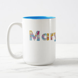 Taza Bicolor Su nombre en letras artísticas florales / Mary Two