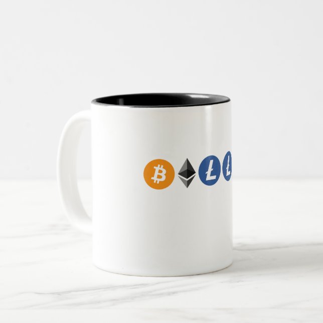 Taza Bicolor Su nombre escrito en populares logotipos de cripto (Anverso izquierdo)