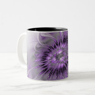 Taza Bicolor Sueño de Flor de Lavanda Arte Fractal Abstracto Mo