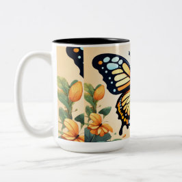 Taza Bicolor Sueños fluctuantes: mariposa acuática camiseta De