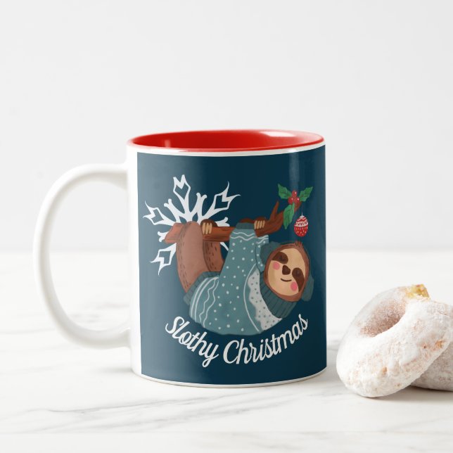 Taza Bicolor Suéter dulce para Navidades eslovacos (Con donut)
