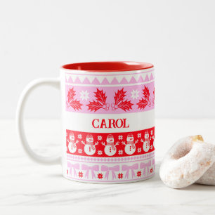Taza Bicolor Suéter feo con rosa y rojo de Snowman