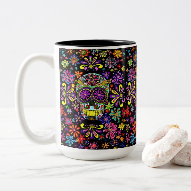 Taza Bicolor Sugar Skull Mug (Con donut)