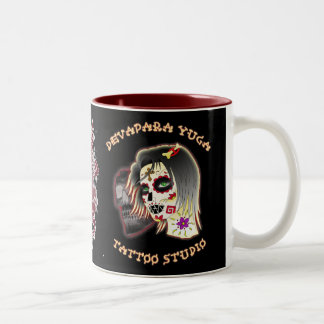 Taza Bicolor sugarskull lady, sugar skull deva, schwert herz