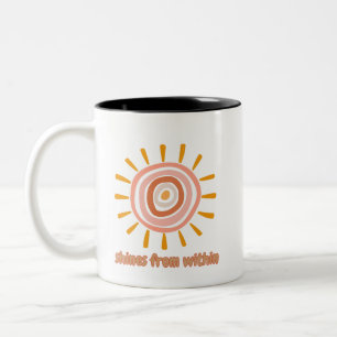 Taza Bicolor Sun Boho Art: "Shine from within" quote for self-e