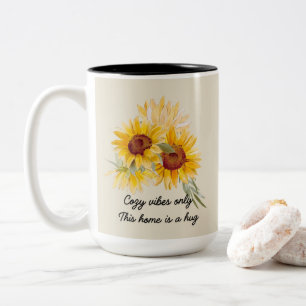 Taza Bicolor Sunflowers Con Cita De Vibes Acogedores