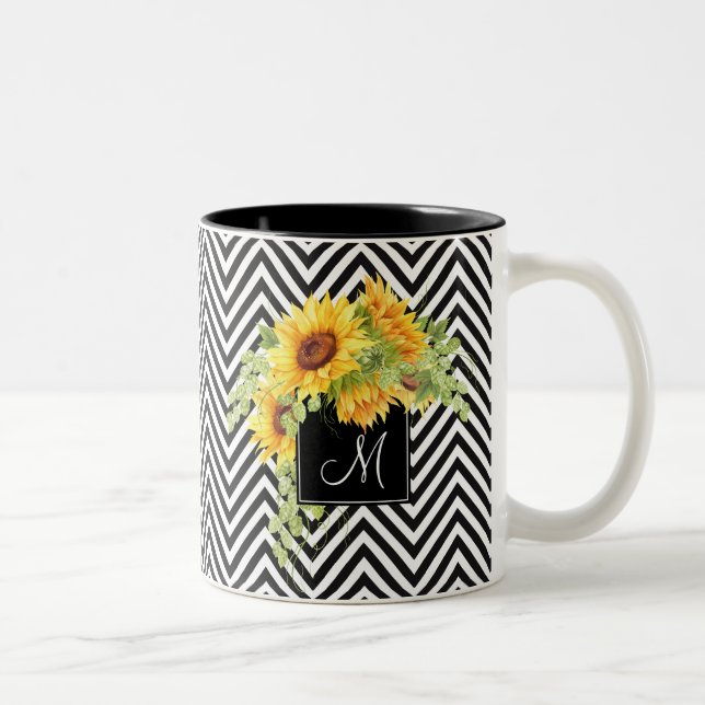 Taza Bicolor Sunflowers y Chevron Strips con Monograma (Derecha)