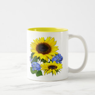Taza Bicolor Sunny Sunflowers y Blue Hydrangea Two-Tone Coffe