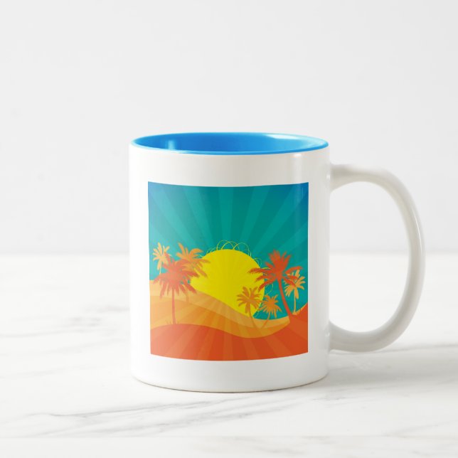 Taza Bicolor Sunset Beach diseño de surf tropical retro (Derecha)