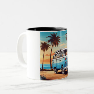 Taza Bicolor Sunset Beach Van Mug - Vintage Kombi at Dusk