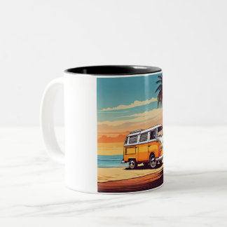 Taza Bicolor Sunset Beach Van Mug - Vintage Kombi at Dusk