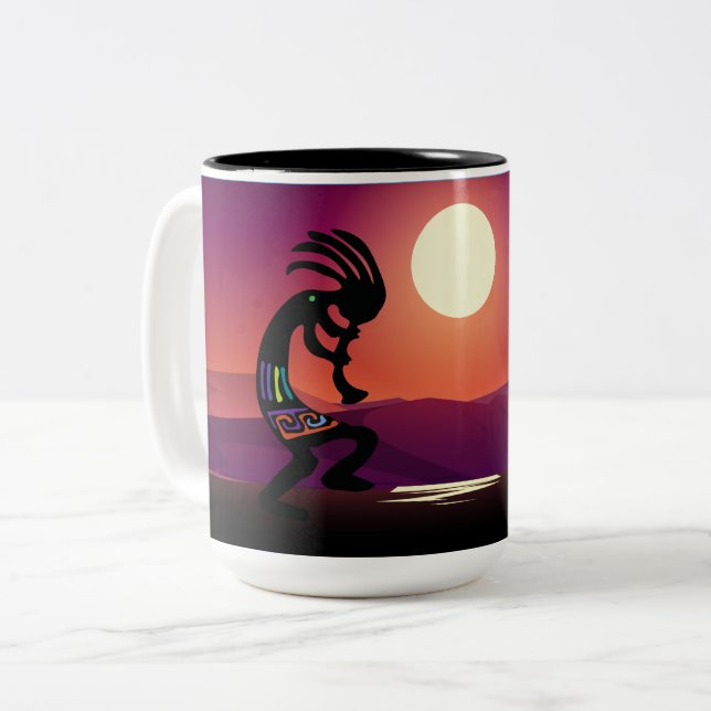 Taza Bicolor Sunset Native American Kokopelli Coffee Mug (Anverso izquierdo)