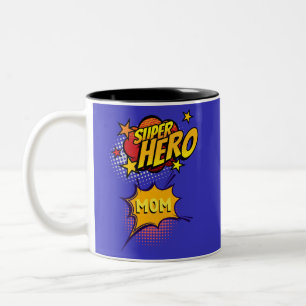 Taza Bicolor Super Hero Mamá Estilo Cómic