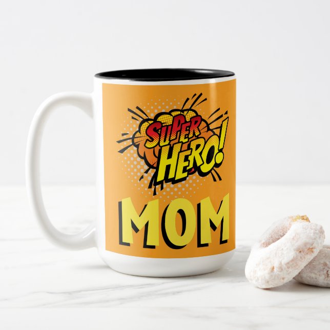Taza Bicolor Super Hero Mom Comics Style (Con donut)