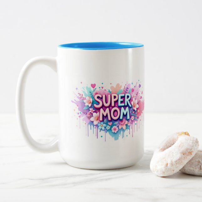 Taza Bicolor Super Mamá (Con donut)