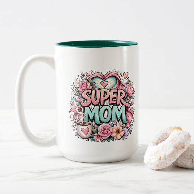 Taza Bicolor ** Super Mamá (Con donut)